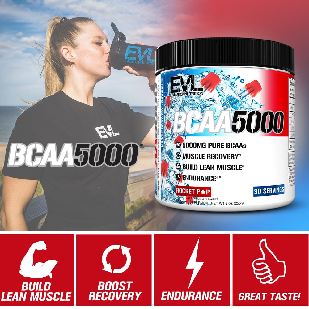 EVL BCAAs Amino Acids Powder – 5g BCAA, Post-Workout & Stim-Free Pre-Workout (Rocket Pop)