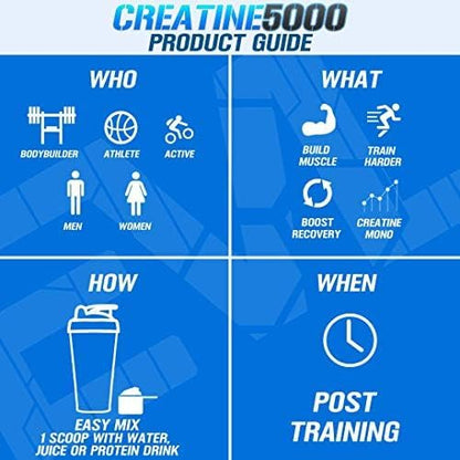 EVL Creatine5000 – 5g Creatine Monohydrate, 60 Servings, Unflavored