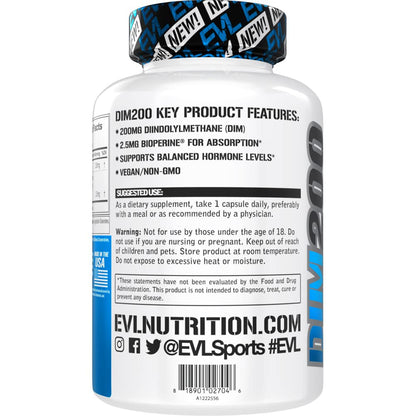 EVL Diindolylmethane Supplement for Men - Advanced DIM 200mg with Dim Plus Bioperine for Enhanced Absorption - Vegan Non-GMO Hormone Balance Supplement for Enhanced Energy Mood and Performance