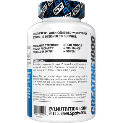 EVL Creatine Monohydrate 1000mg Capsules – Pre & Post Workout