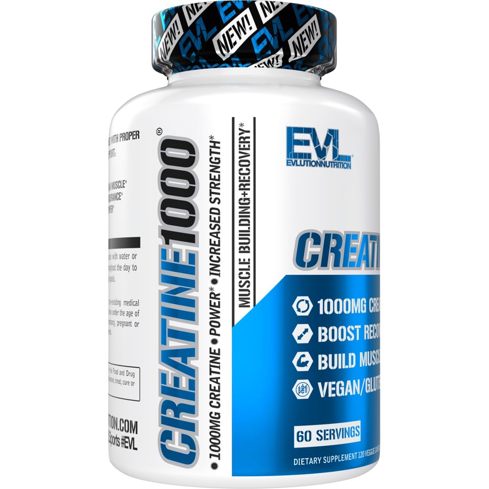 EVL Creatine Monohydrate 1000mg Capsules – Pre & Post Workout