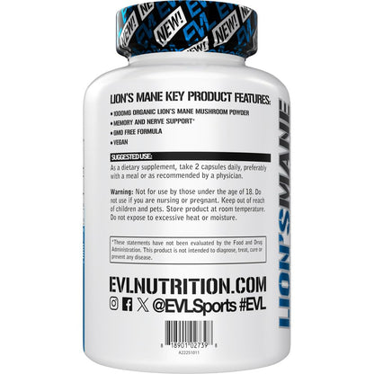 EVL Lion’s Mane Mushroom Supplement – Focus, Memory & Immunity (Pack of 2)