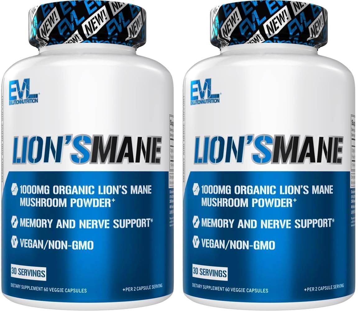 EVL Lion’s Mane Mushroom Supplement – Focus, Memory & Immunity (Pack of 2)