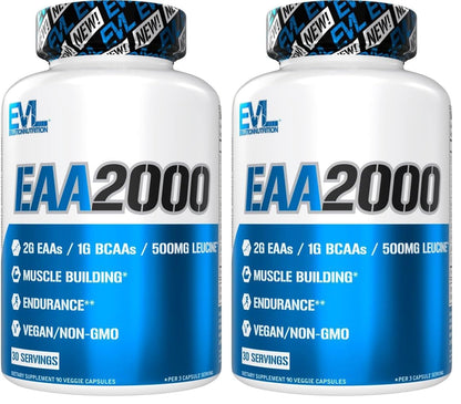 Evlution Nutrition EAA2000 – Pre & Post Workout Capsules | 2g EAAs + 1g BCAAs | Endurance & Recovery | Pack of 2