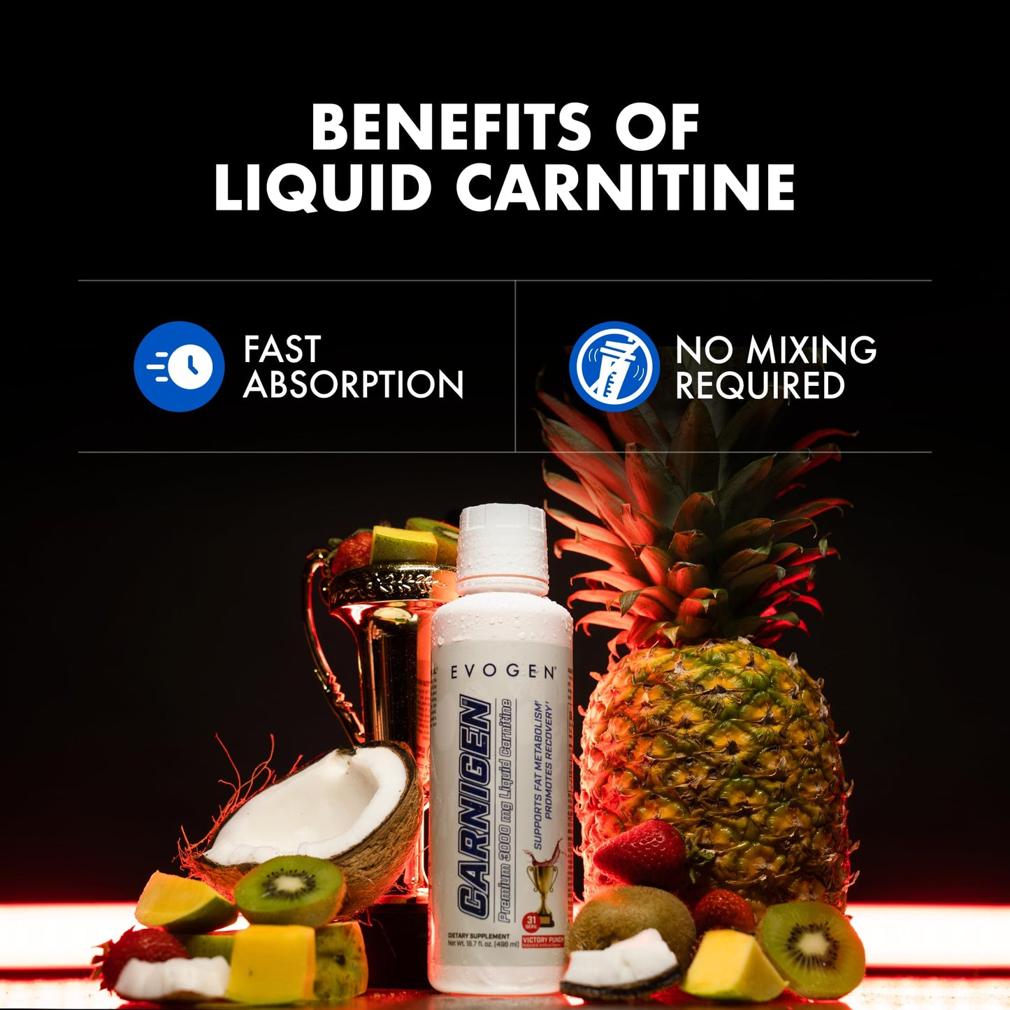 Evogen Carnigen Liquid L-Carnitine | Fat Metabolism, Recovery, Caffeine Free
