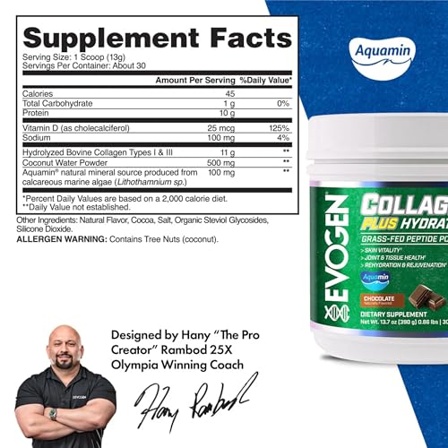 Evogen Collagen Plus Hydration – Grass-Fed Collagen for Skin & Joints | Chocolate