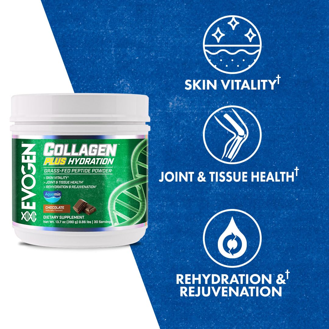 Evogen Collagen Plus Hydration – Grass-Fed Collagen for Skin & Joints | Chocolate