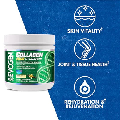 Evogen Collagen Plus Hydration – Grass-Fed Collagen for Skin & Joints | Vanilla Bean