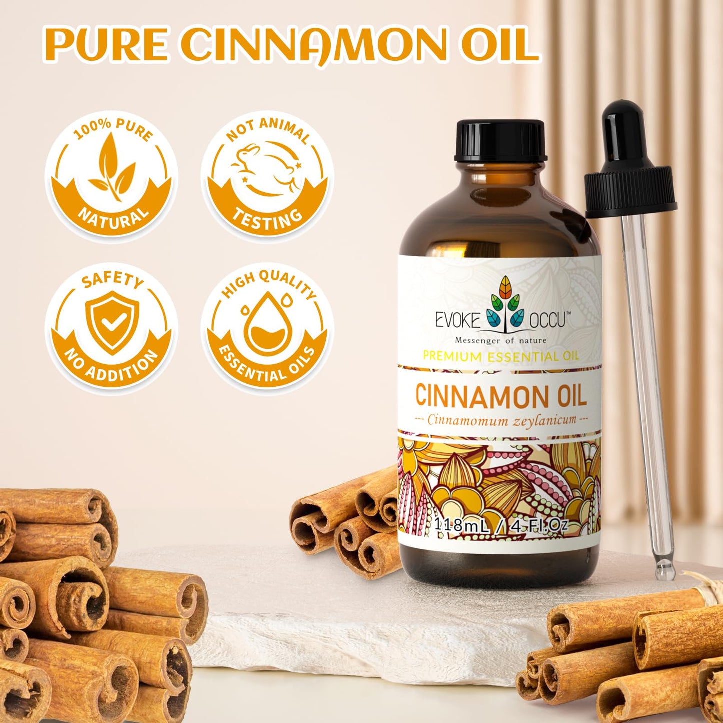 EVOKE OCCU Cinnamon Essential Oil - 4 Fl Oz | Warm Fall Scent for Diffusers
