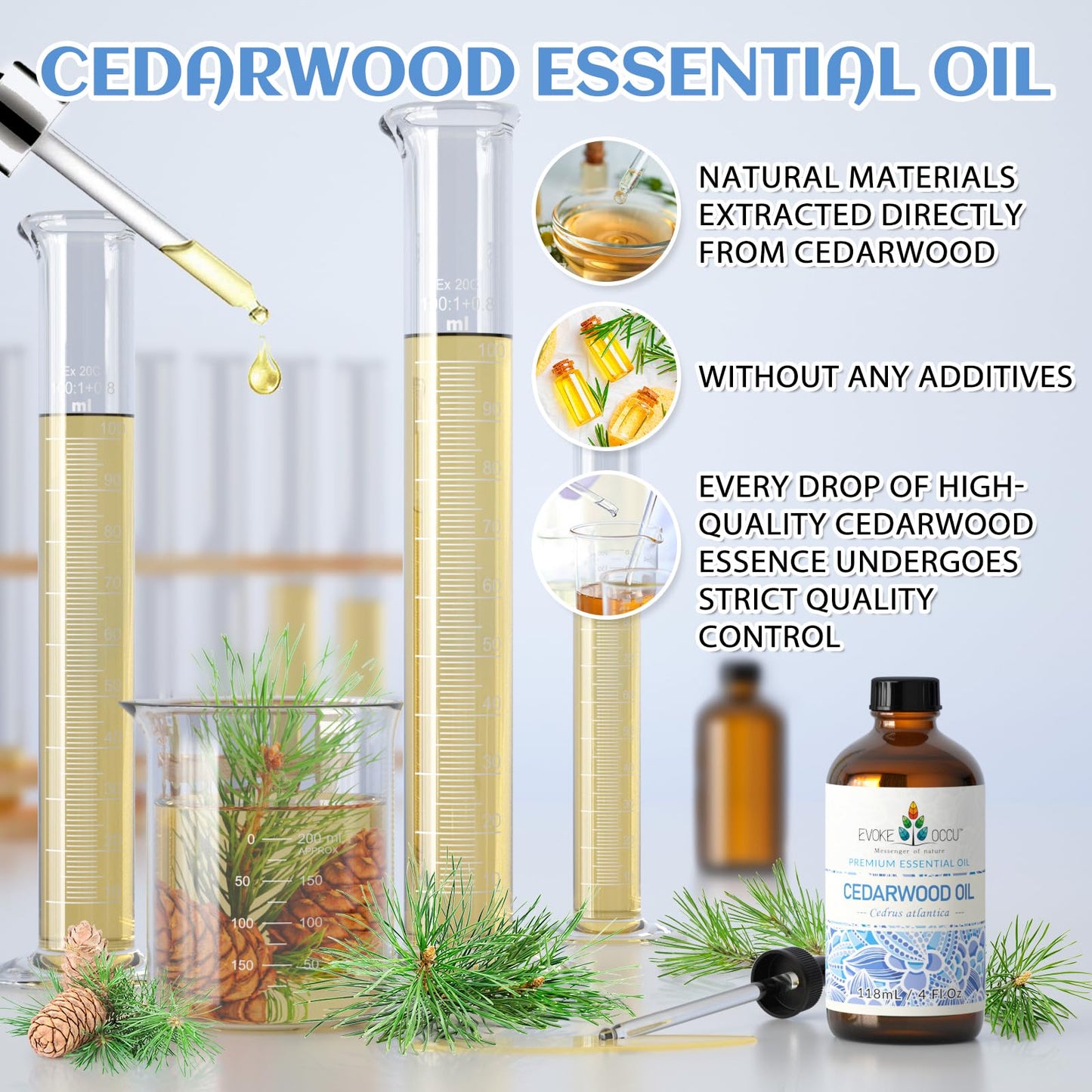 EVOKE OCCU Cedarwood Essential Oil – 4 Oz for Air Freshening, Hair Care & DIY Diffuser