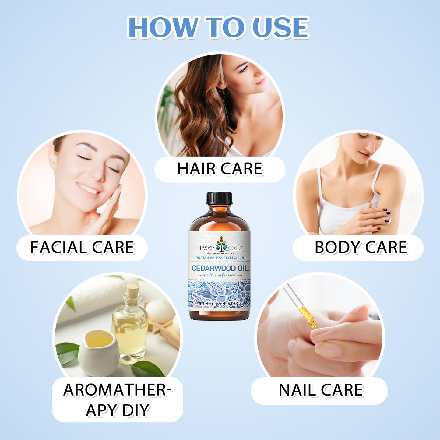 EVOKE OCCU Cedarwood Essential Oil – 4 Oz for Air Freshening, Hair Care & DIY Diffuser