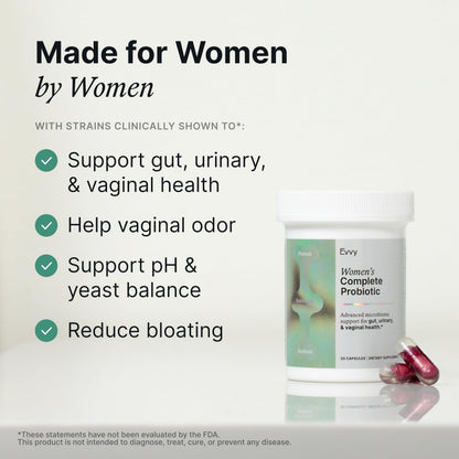 Evvy Women's 3-in-1 Complete Probiotic | Daily Gut, Urinary & Vaginal Health | 30 Day Supply