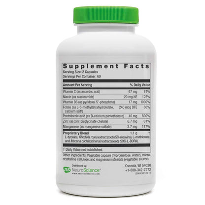 NeuroScience ExcitaPlus - Extra Strength L-Tyrosine & Rhodiola for Energy & Adrenal Health | 120 Capsules