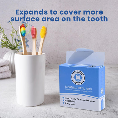 Expandable Dental Floss 3 Pack – Plastic-Free Dispenser – 50m Mint Flavor
