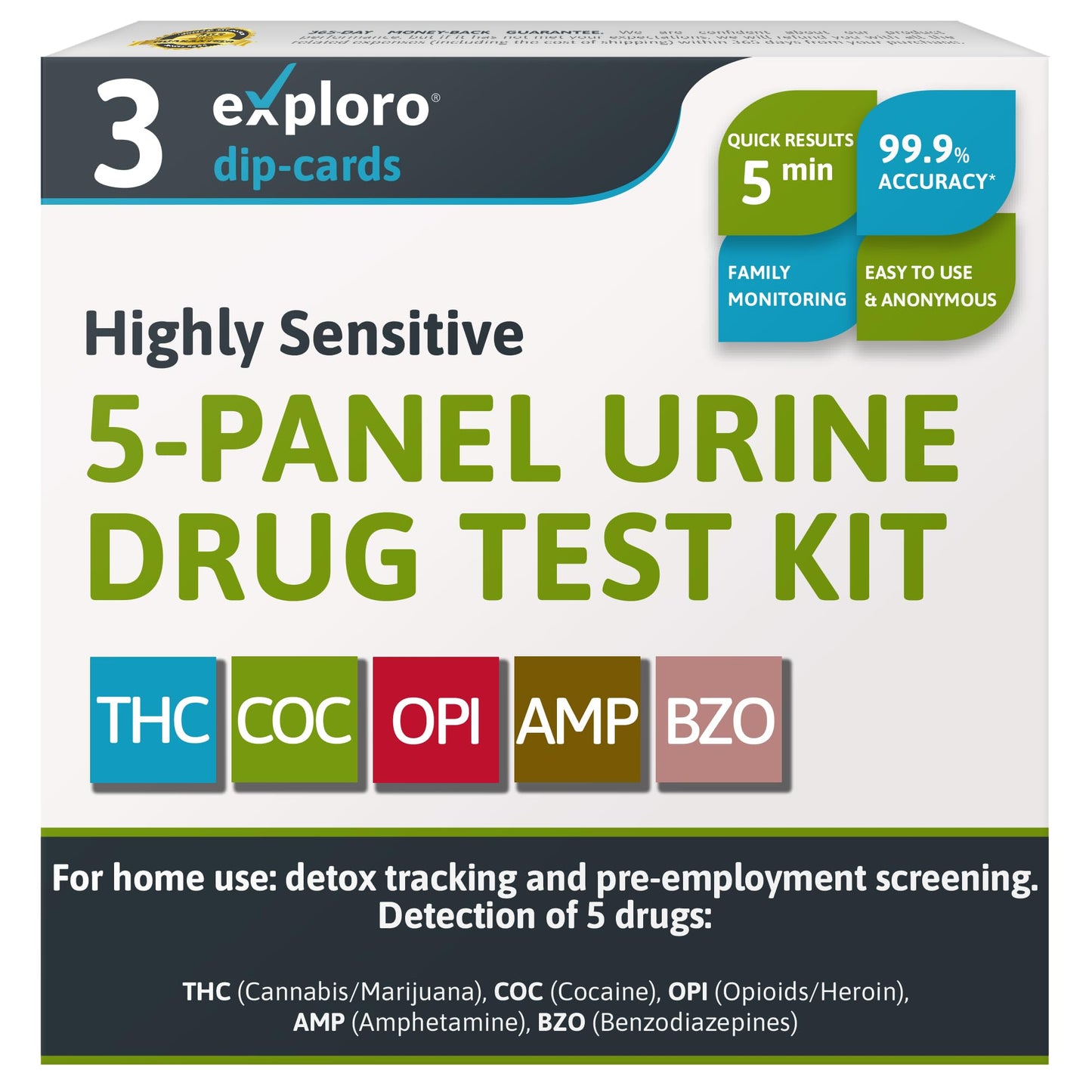 Exploro 5-Panel Drug Test Kit – At-Home Urine Test for THC, Cocaine, Opiates, Amphetamines & Benzodiazepines