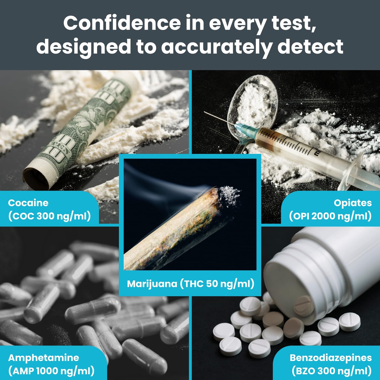 Exploro 5 Panel At-Home Drug Test Kit – Urine Test for THC, Cocaine, Opiates, Amphetamines and Benzodiazepines