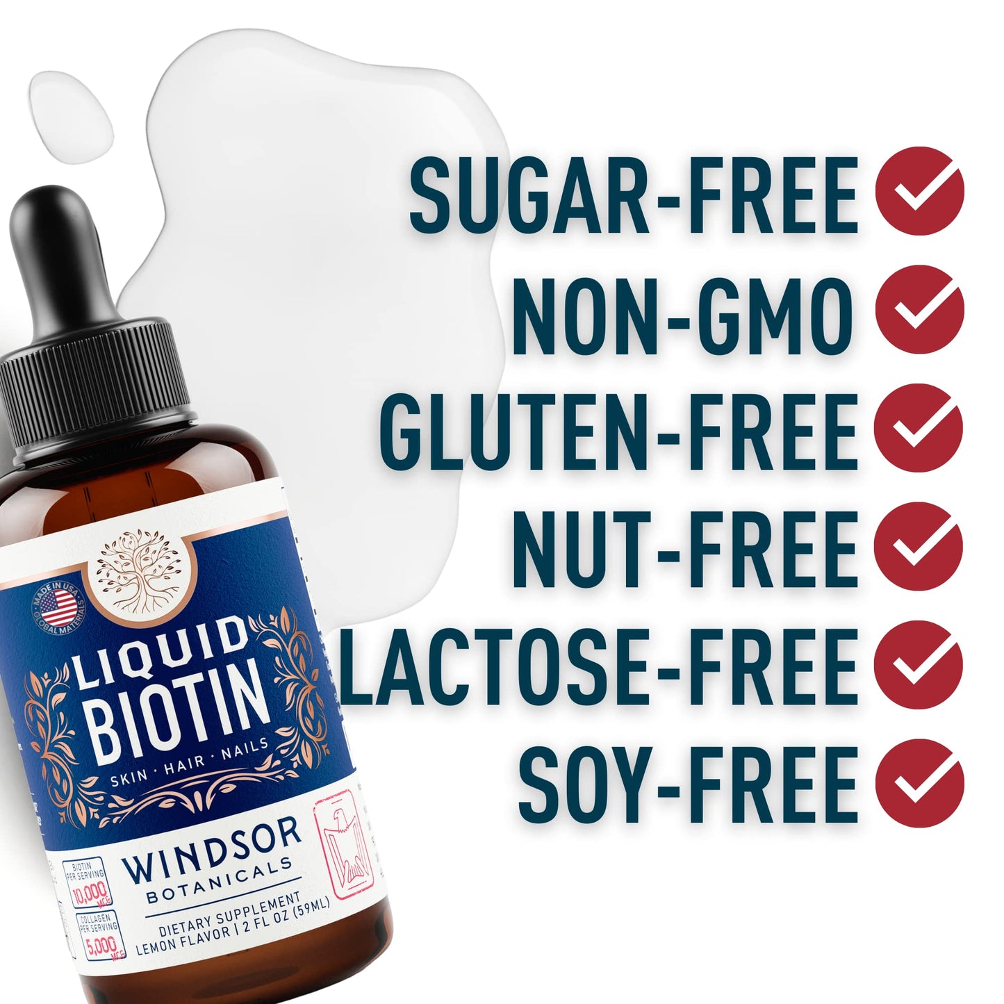 Biotin Liquid with Collagen for Hair Growth – 10,000mcg Biotin + 5,000mcg Collagen Drops – 2oz