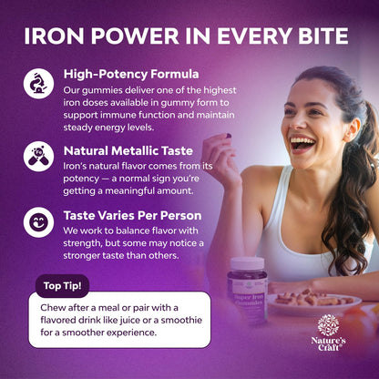 Extra Strength Iron Gummies 45mg per Serving - Vegan Iron Supplement for Adults (60 Servings)