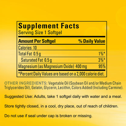 Extra Strength Magnesium 400mg | 6-Month Supply | Bone, Nerve & Muscle Support | Gluten Free | 180 Softgels