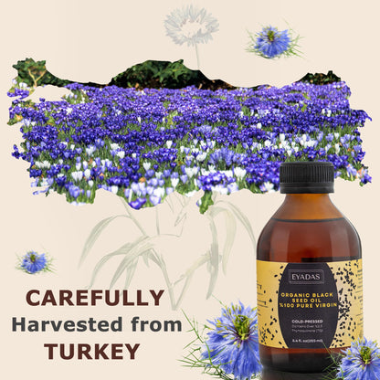 EYADAS Organic Black Seed Oil 8.4oz - 3X Thymoquinone, Turkish Nigella Sativa