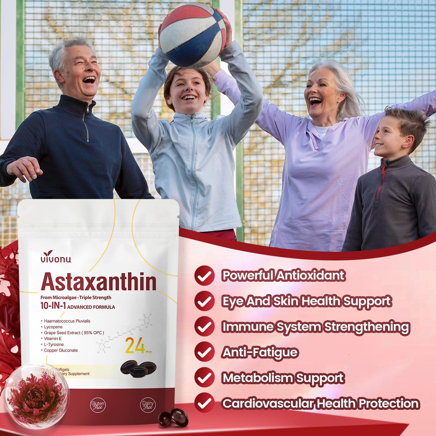 10 in 1 Astaxanthin Supplements 24mg – 4 Month Supply from Haematococcus Pluvialis