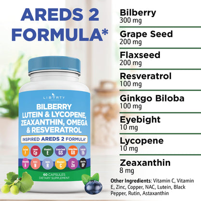 Eye Health Vitamins with Bilberry, Lutein & Zeaxanthin - AREDS2, 180 Caps