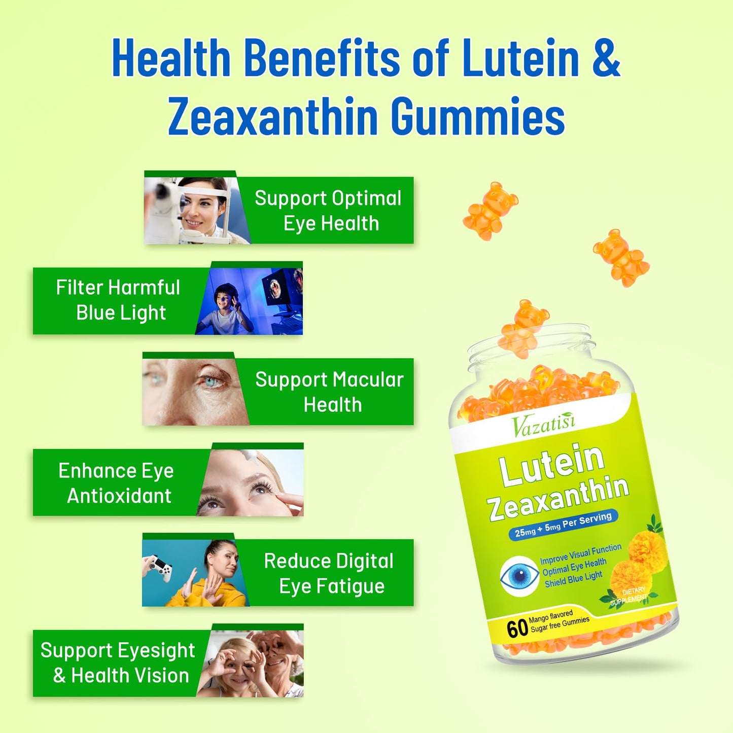 Eye Vitamins Lutein & Zeaxanthin Gummies – Sugar-Free Mango, 120 Count