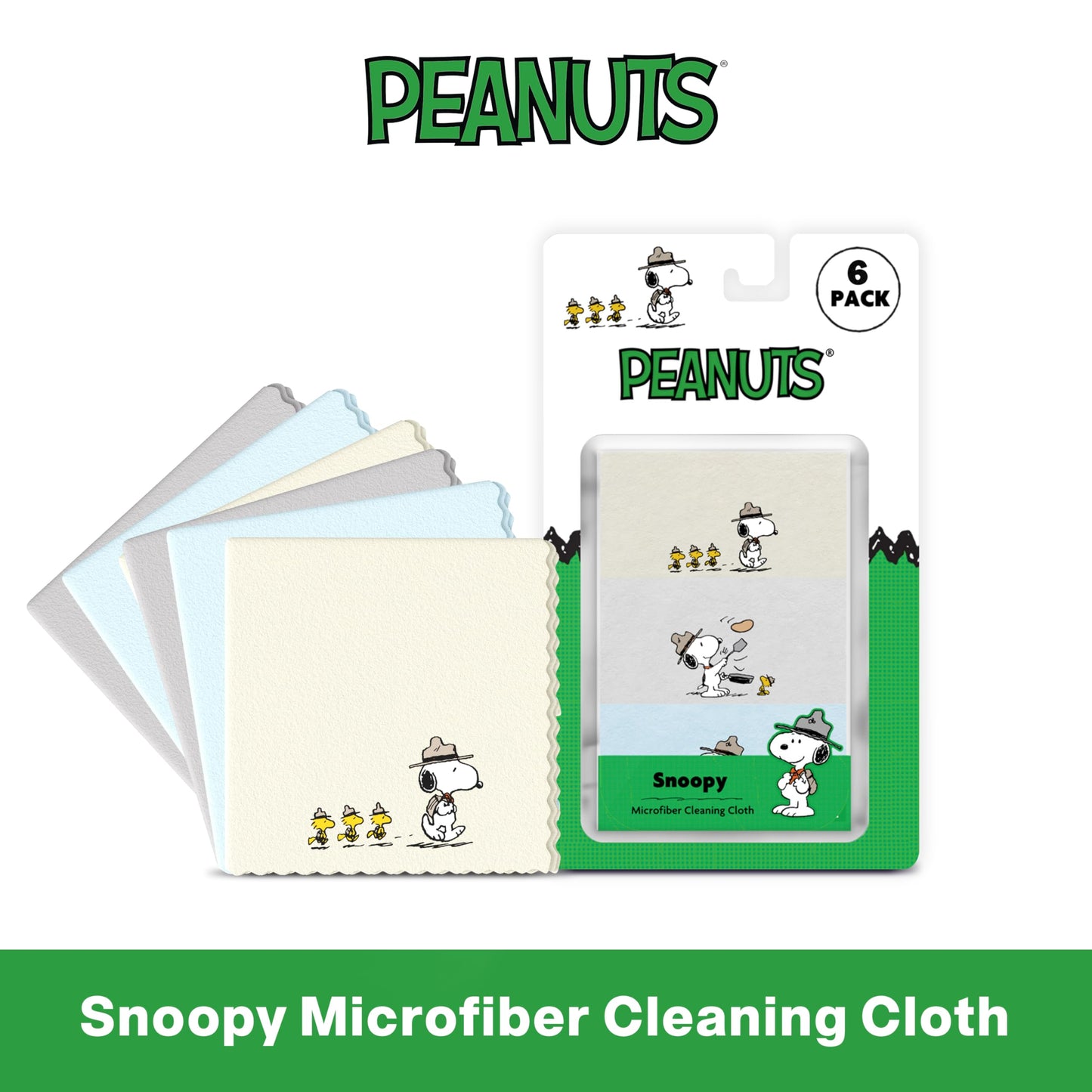 Microfiber Cloth & Glasses Wipes (6 Pack) – Lens Cleaning Cloths for Glasses, Phones, Cameras | Snoopy