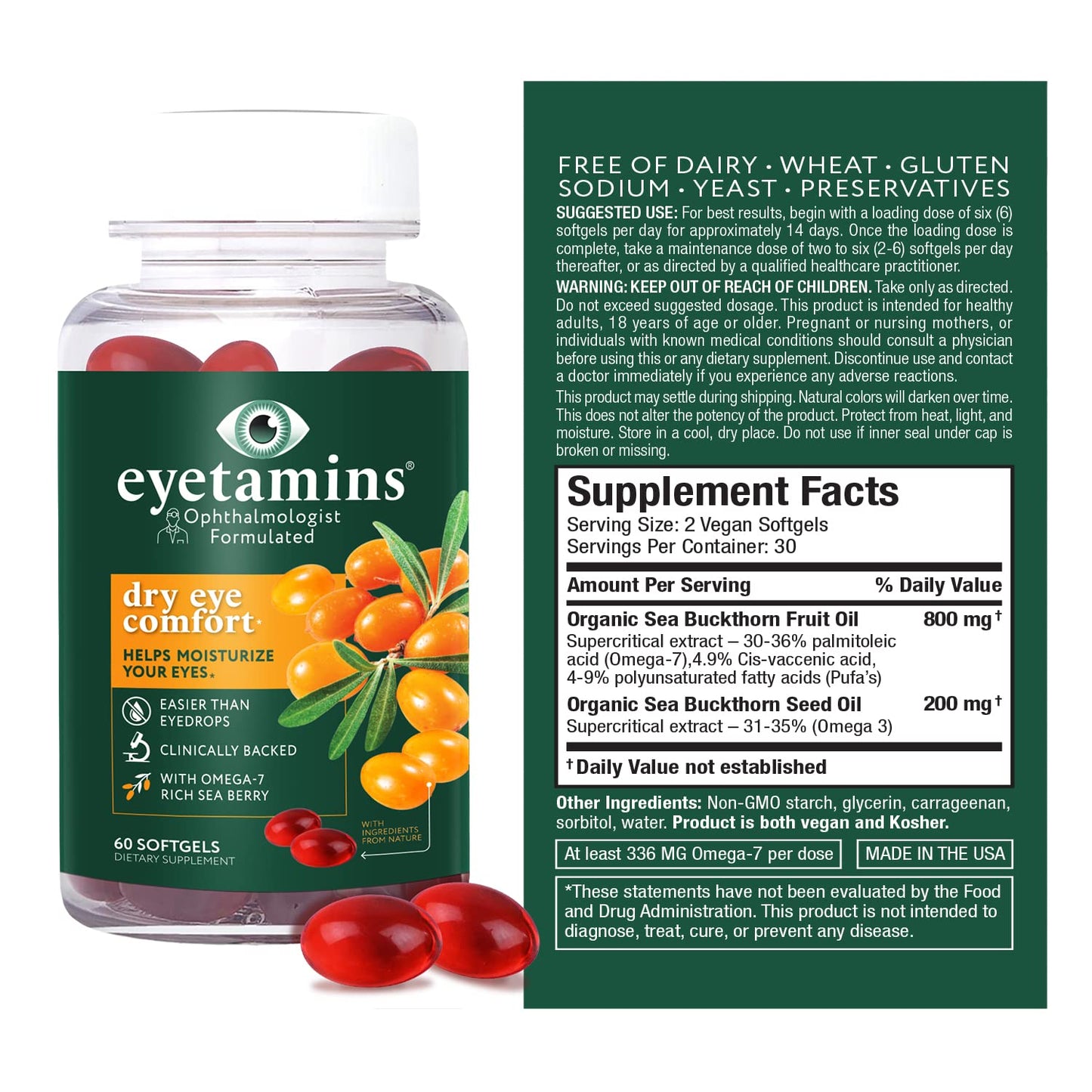 eyetamins Dry Eye Comfort - 60 Softgels | Ophthalmologist-Formulated, Himalayan Sea Buckthorn Oil
