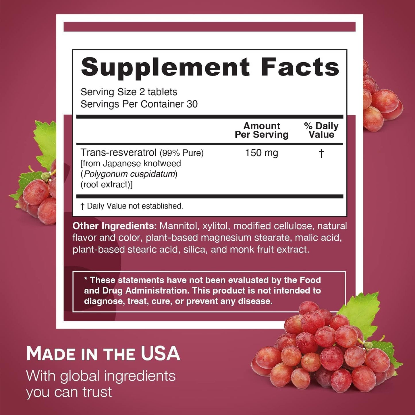 EZ Melts Dissolvable Resveratrol 150 mg – Sugar-Free, 2-Pack (1-Month Supply)