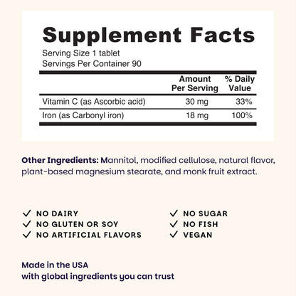 EZ Melts Dissolvable Iron 18 mg | Sugar-Free, 3-Month Supply (180 Count, Pack of 2)