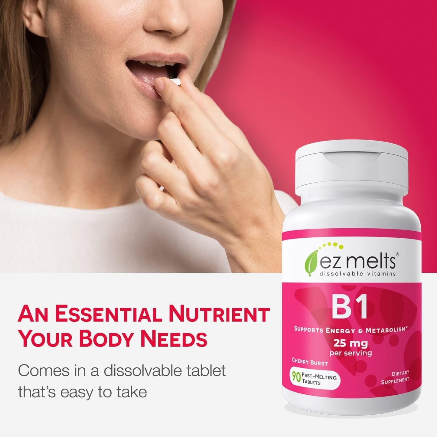 EZ Melts B1 25 mg – Dissolvable Vitamin B1, Sugar-Free, 45-Day Supply, 2 Pack