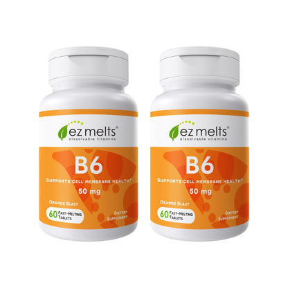 EZ Melts Dissolvable Vitamin B6 50 mg – Sugar-Free, 1-Month Supply (2 Pack)