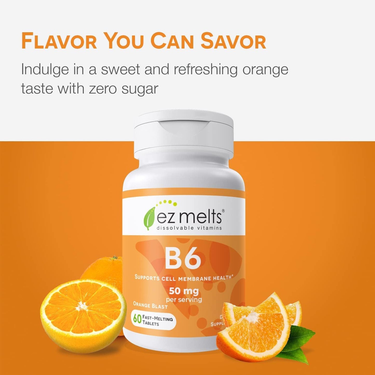 EZ Melts Dissolvable Vitamin B6 50 mg – Sugar-Free, 1-Month Supply (2 Pack)