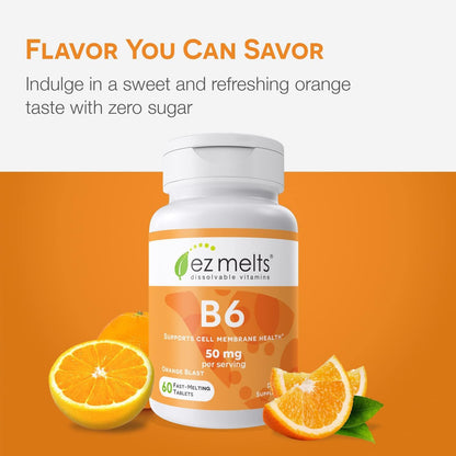 EZ Melts Dissolvable Vitamin B6 50 mg – Sugar-Free, 1-Month Supply (2 Pack)