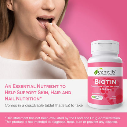 EZ Melts Biotin 5,000 mcg – Dissolvable, Sugar-Free | Hair, Skin & Nails | 3-Month Supply | 2 Pack