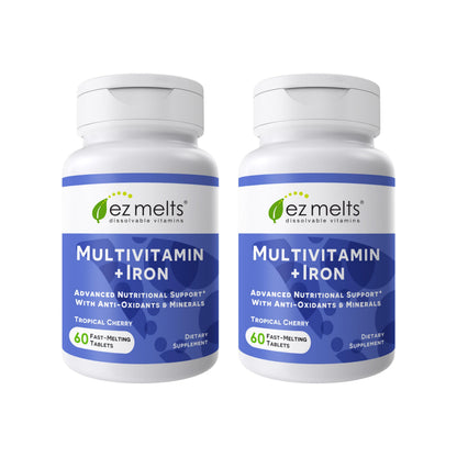 EZ Melts Multivitamin + Iron – Daily Dissolvable Vitamin for Women & Men, Vegan & Non-GMO, Tropical Cherry, 120 Tablets