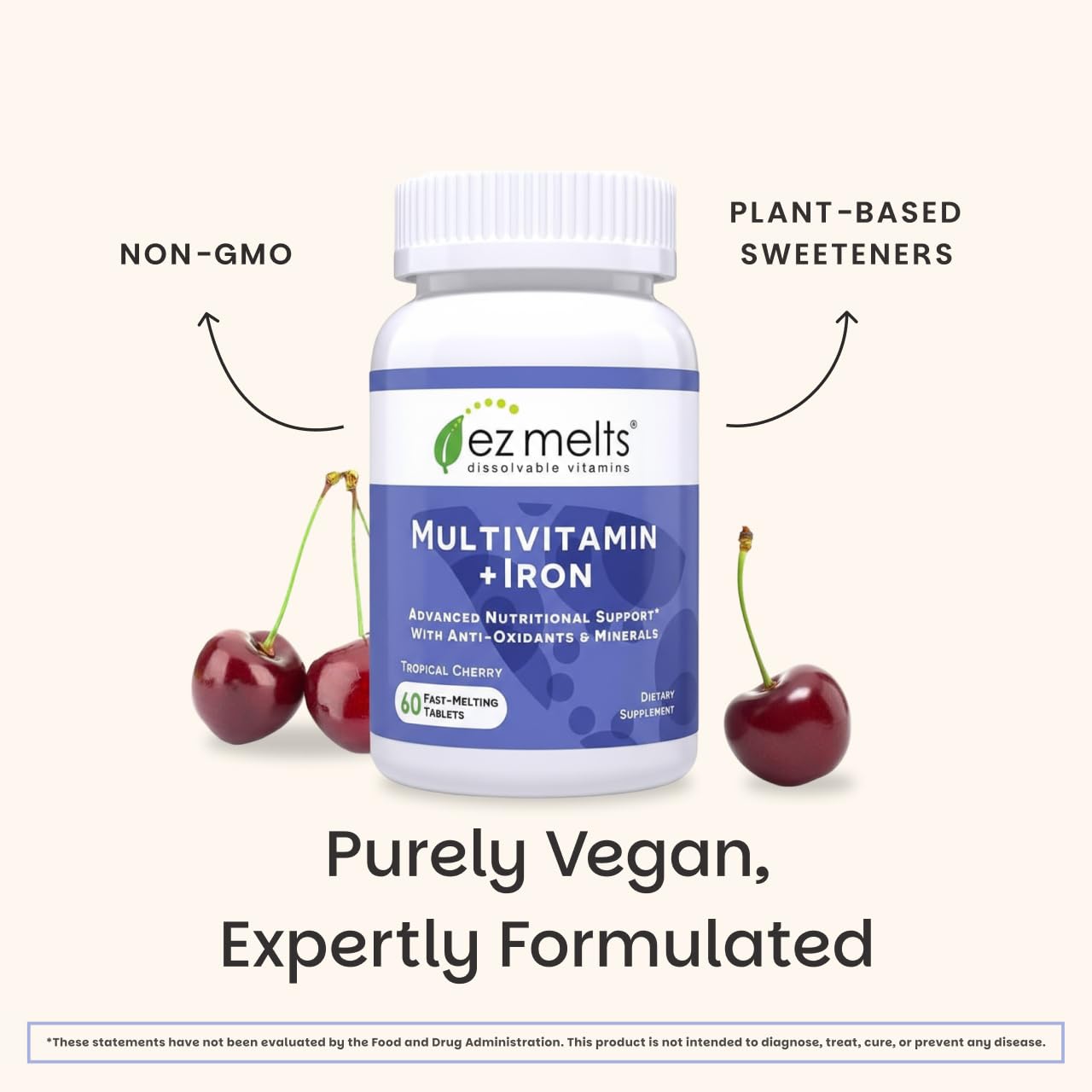 EZ Melts Sugar-Free Multivitamin with Iron for Women & Men | 1 Month Supply