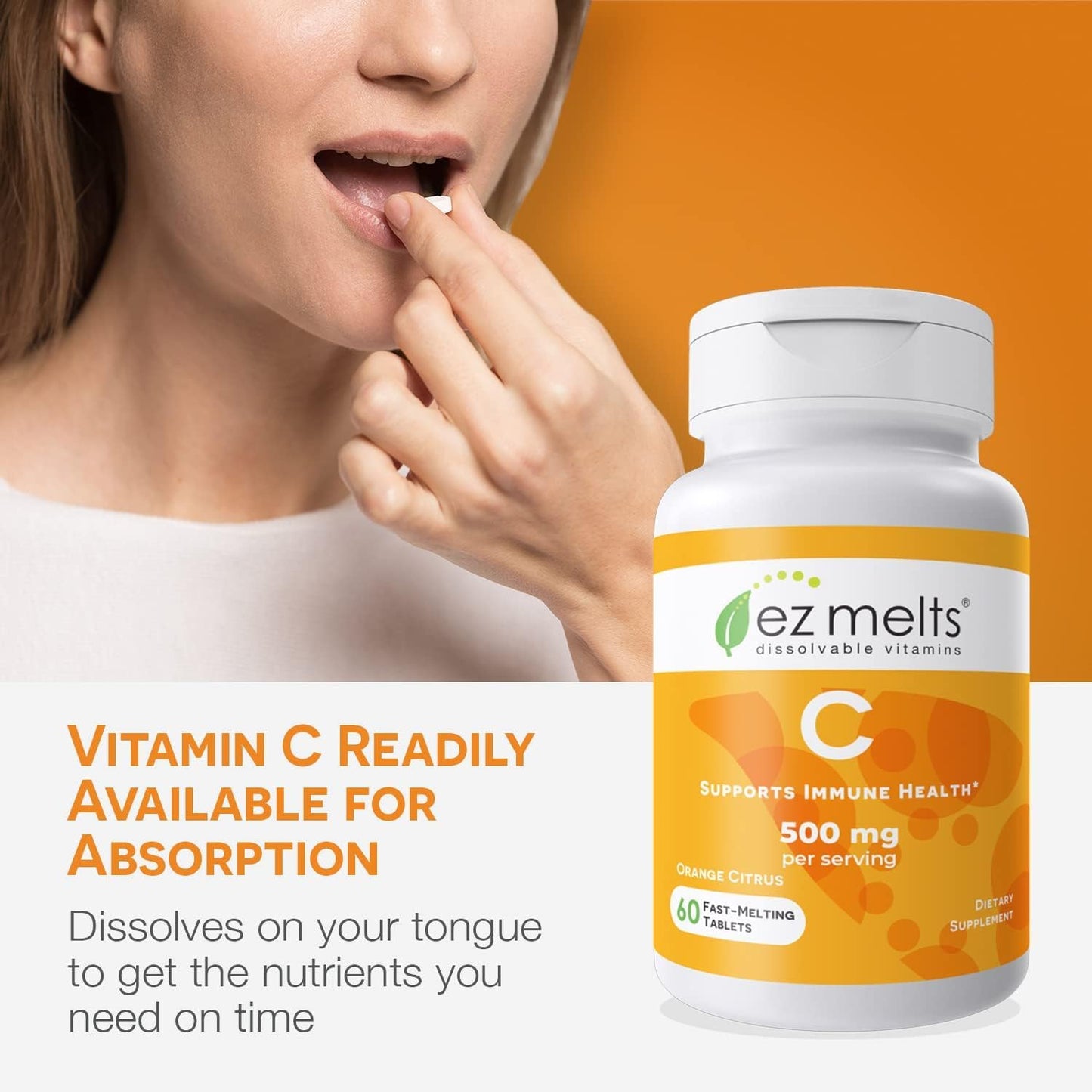 EZ Melts Dissolvable Vitamin C 500 mg – Sugar-Free, 2 Pack