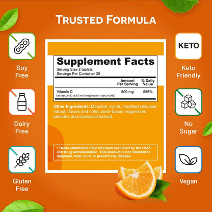 EZ Melts Vitamin C – 60 Dissolvable Tablets (Orange Citrus) | Immune Support, Antioxidant, Non-GMO, Sugar-Free