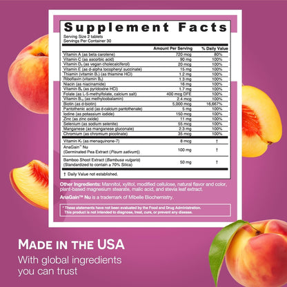 EZ Melts Women's Multi + Hair Growth – Peach, 120 Dissolvable Tablets (60 Servings) – Vegan & Non-GMO