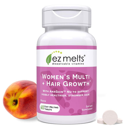 EZ Melts Women's Multi + Hair Growth – Peach Dissolvable Multivitamin for Women (60 Tablets) – Vegan & Non-GMO