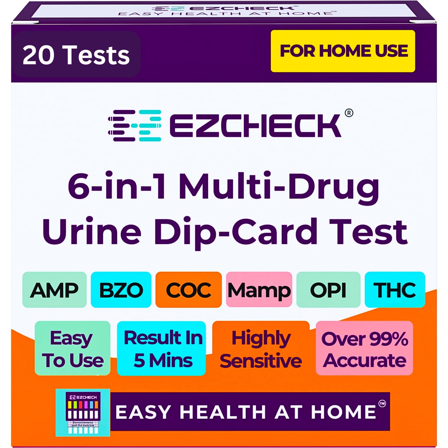 [20 Pack] EZCHECK 6-Panel Drug Test - at-Home Kit for THC, MET, BZO, OPI, AMP, COC