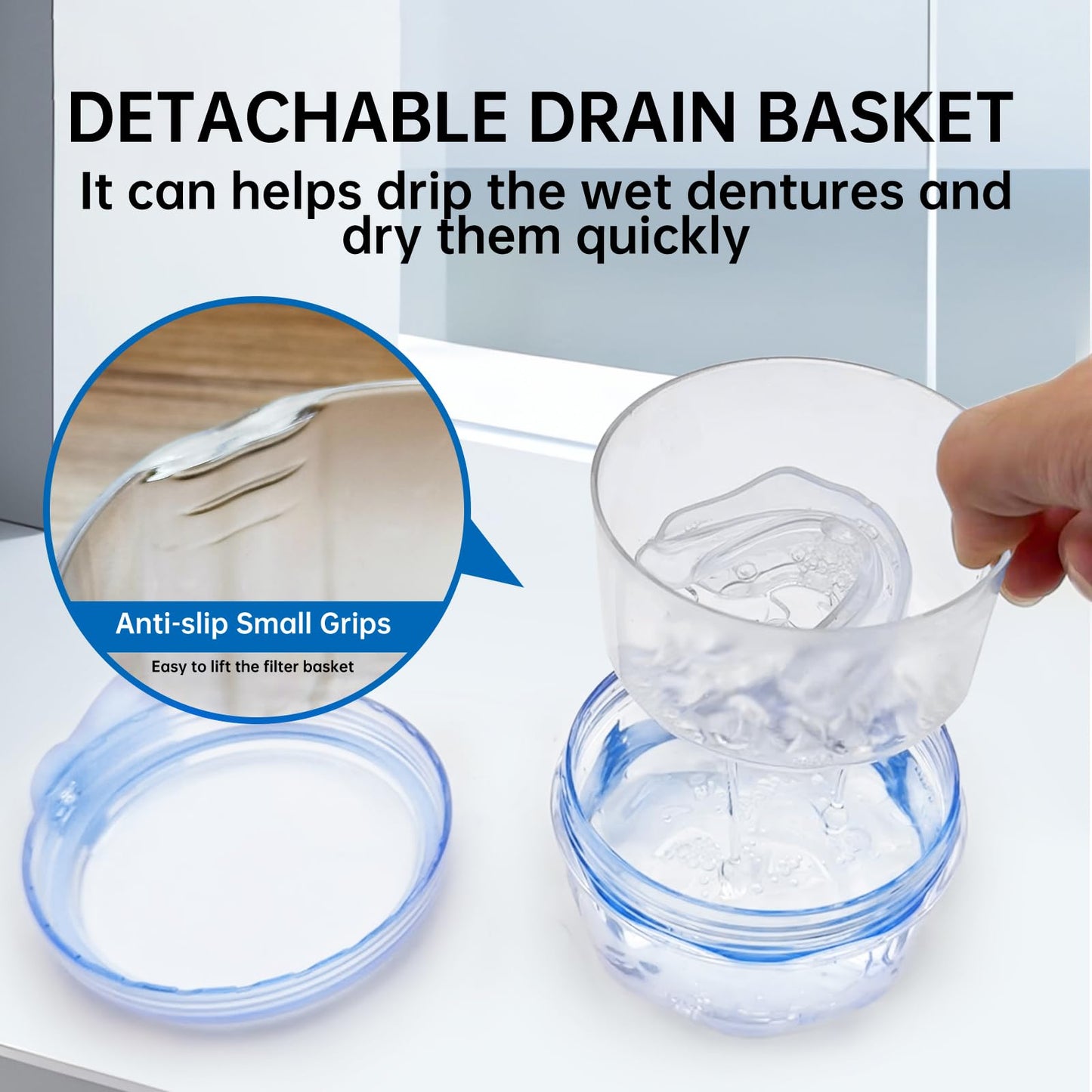 EZEELAI No-Leak Denture Case: Retainer Bath Cup (Transparent Blue)