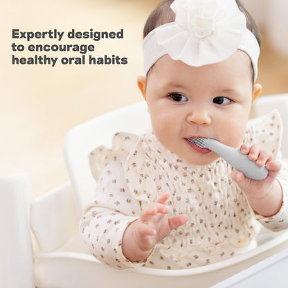 ezpz Baby-Led Toothbrush Pewter (3+ Months) - Silicone Infant Toothbrush