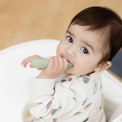 ezpz Baby-Led Toothbrush (Sage) – 3+ Months | 100% Silicone with Sensory Bumps