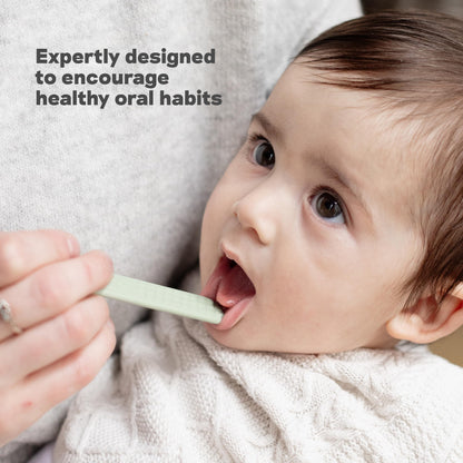 ezpz Baby-Led Toothbrush + Tongue Depressor Dual Pack – Blush (100% Silicone)