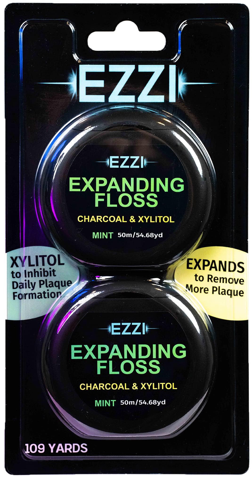 EZZI Woven Expanding Dental Floss | Mint, Charcoal & Xylitol | 109 Yards