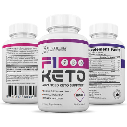Justified Laboratories F1 Keto Pills 1275MG – New & Improved Formula | 60 Capsules