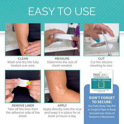 Fade Away Clinically Proven Silicone Scar Sheets – Medical Grade Tape for Surgery, C-Section, Keloids & Tummy Tuck Scars